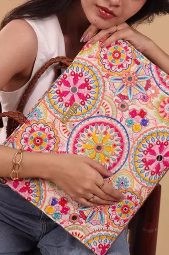 Lily embroidered multicolor box tote bag