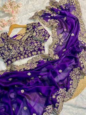 Purple Rangoli Silk blend Embroidered saree 1