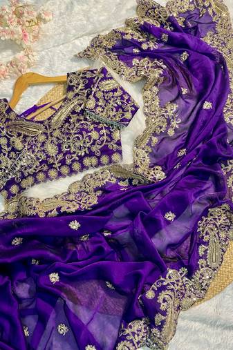 Purple Rangoli Silk blend Embroidered saree