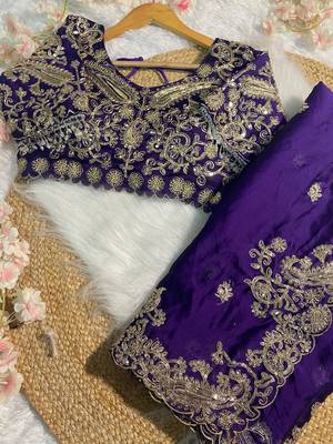 Purple Rangoli Silk blend Embroidered saree 4