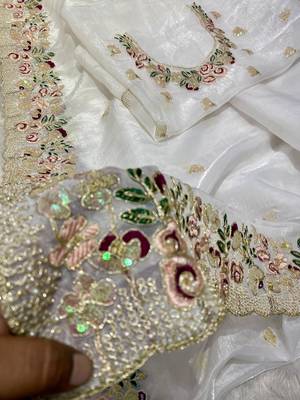 White Floral Embroidered Organza Tissue Saree 2