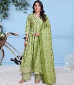 Light green cotton bagh gota patti angrakha kurta with palazzo & dupatta