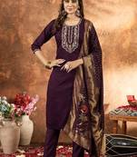 Wine colour with embroidered work marin silk Kurta set for women