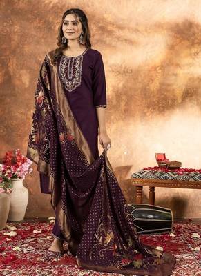 Wine colour with embroidered work marin silk Kurta set for women 2