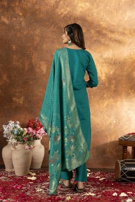Teal colour with embroidered work marin silk Kurta set for women 3