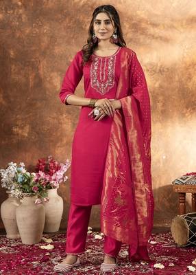 Pink colour with embroidered work marin silk Kurta set for women 1
