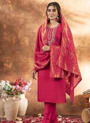 Pink colour with embroidered work marin silk Kurta set for women 2