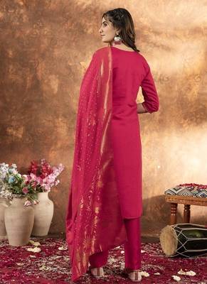 Pink colour with embroidered work marin silk Kurta set for women 4