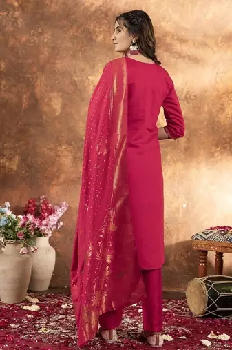 Pink colour with embroidered work marin silk Kurta set for women