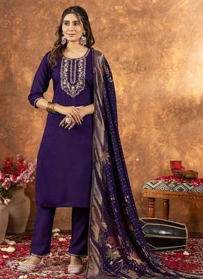 Purple colour with embroidered work marin silk Kurta set for women 1