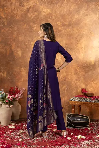 Purple colour with embroidered work marin silk Kurta set for women