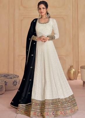 White embroidery & sequence work faux georgette anarkali ( full-stitched free size ) 1