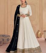 White embroidery & sequence work faux georgette anarkali ( full-stitched free size )