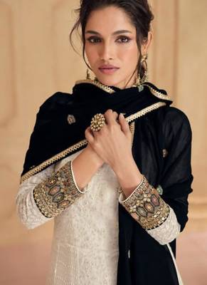 White embroidery & sequence work faux georgette anarkali ( full-stitched free size ) 3