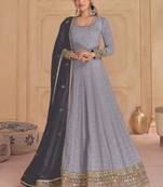 Grey embroidery & sequence work faux georgette anarkali ( full-stitched free size )