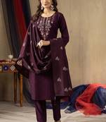 Wine colour with embroidered work marin silk Kurta set for women