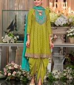 Olive Green Embroidery & Sequence Work Chinon Patiyala Suits