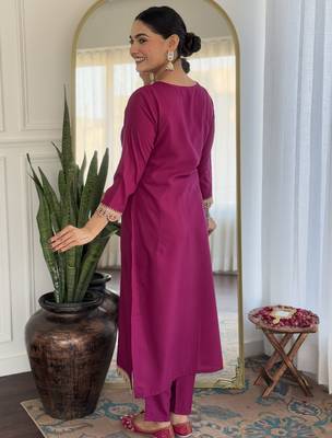 Women's Viscose Rayon Embroidered Straight Kurta with Pant And Dupatta Set 2