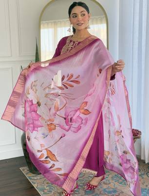Women's Viscose Rayon Embroidered Straight Kurta with Pant And Dupatta Set 3