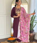 Women's Viscose Rayon Embroidered Straight Kurta with Pant And Dupatta Set