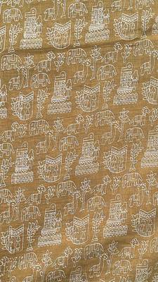 Mehendi green warli art printed chanderi cotton saree with printed blouse 4