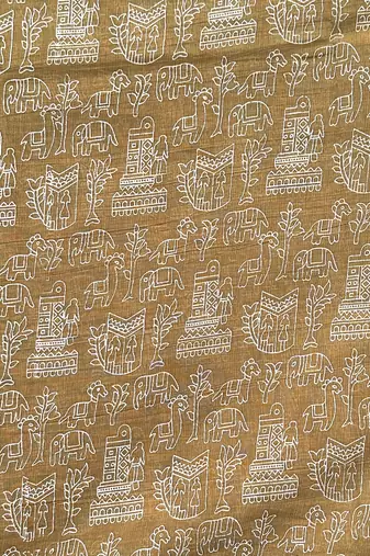 Mehendi green warli art printed chanderi cotton saree with printed blouse
