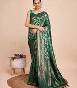 Green silk saree with double jari & gold zari border