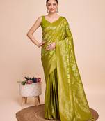 Lime green silk saree with double jari & gold zari border
