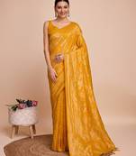Mustard silk saree with double jari & gold zari border