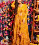 Yellow sharara suit set with crop top & shrug stitched