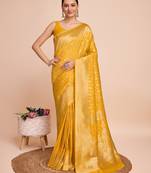 Mustard soft silk blend saree with zari