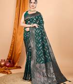 Green silk weave saree with contrast zari