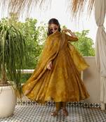  Women Bandhani Printed Pure Cotton Anarkali Kurta with Trousers & With Dupatta