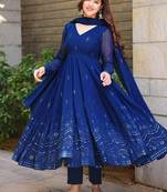 Blue Georgette Heavy Sequin Work Anarkali With Pant & Dupatta Set