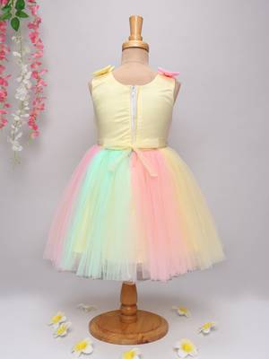 Multicolor net knee length Sleeveless frock for kids 2