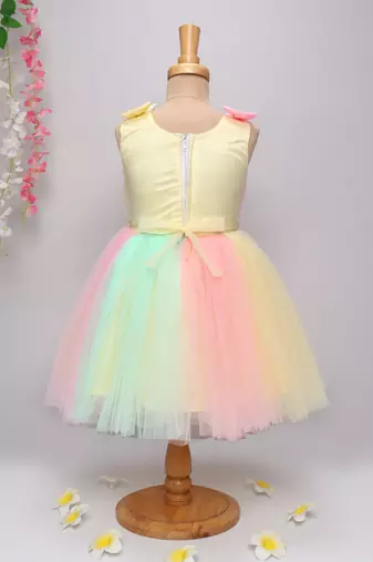Multicolor net knee length Sleeveless frock for kids