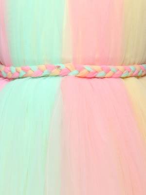 Multicolor net knee length Sleeveless frock for kids 4