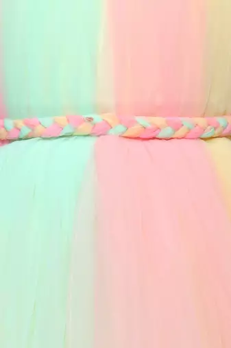Multicolor net knee length Sleeveless frock for kids