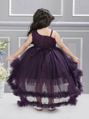 Purple sequins net high low layered Sleeveless frock for kids 2
