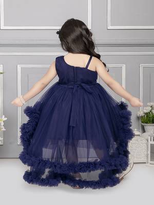 Navy blue sequins net high low layered Sleeveless frock for kids 2