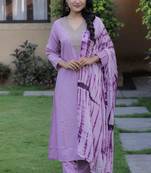 Women's Viscose Slub Embroidered Straight Kurta with Pant And Dupatta Set