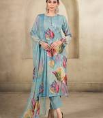 Stylee lifestyle sky blue cotton embroidered dress material