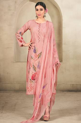 Stylee lifestyle pink cotton embroidered dress material