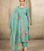 turquoise cotton embroidered dress material