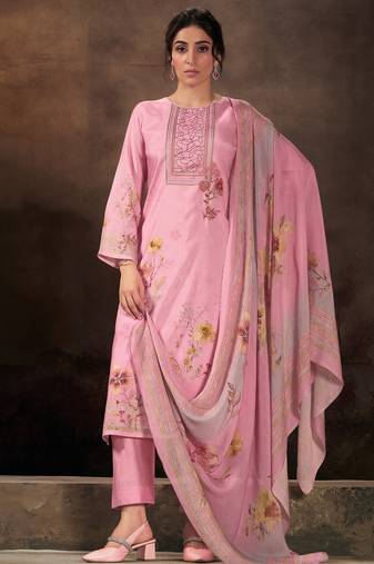 Stylee lifestyle pink muslin embroidered dress material