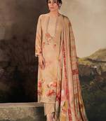beige muslin embroidered dress material