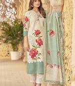 cream muslin embroidered dress material