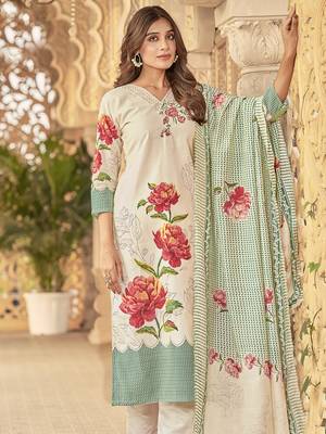 cream muslin embroidered dress material 3