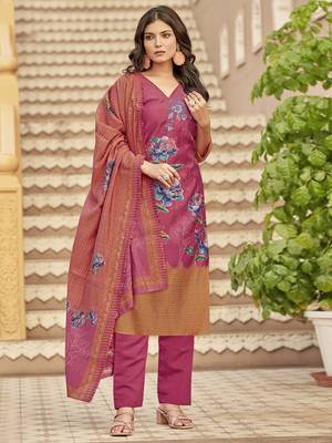 coral muslin embroidered dress material 1