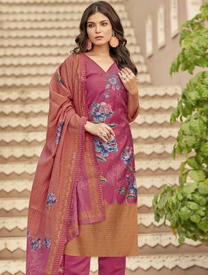 coral muslin embroidered dress material 3